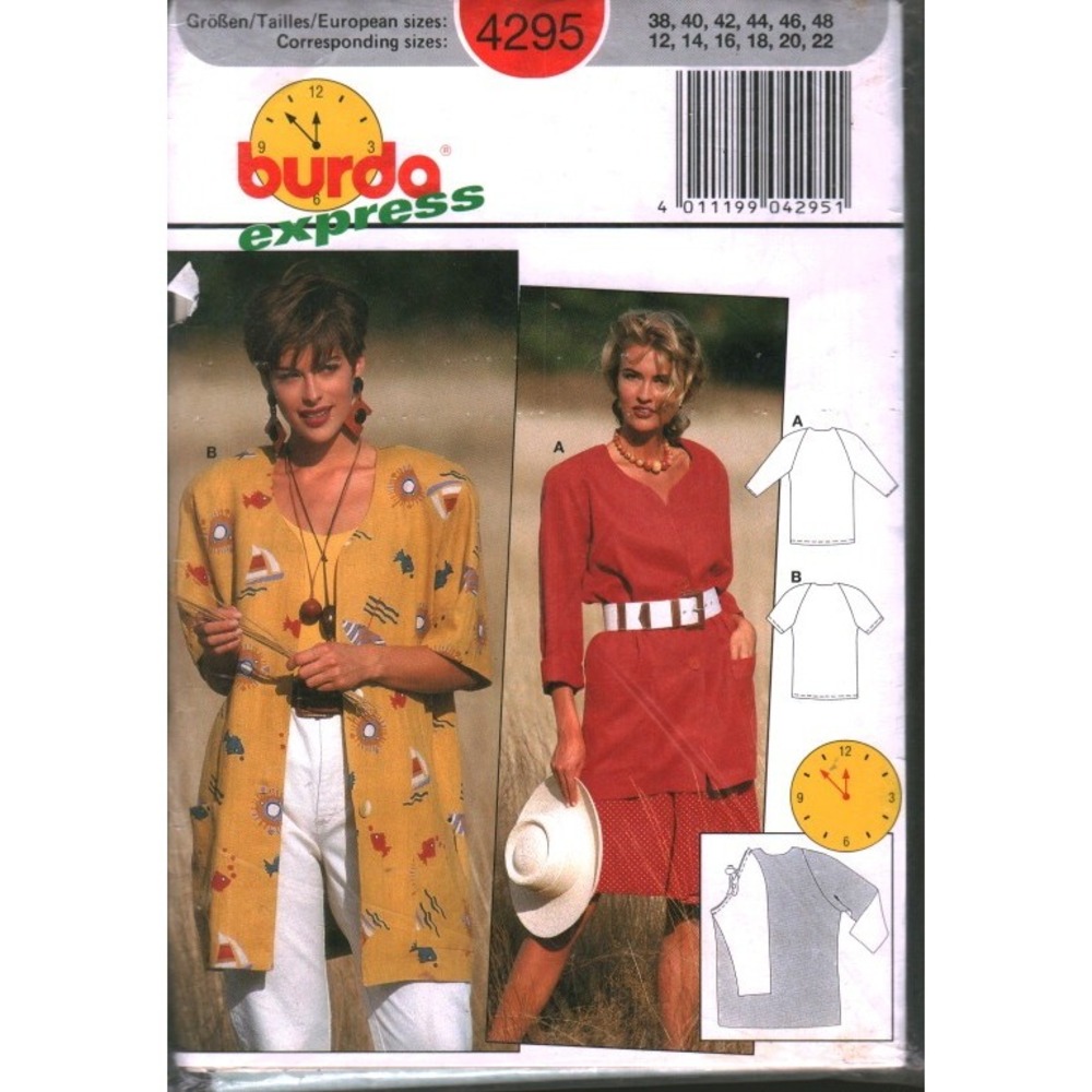 Burda Express 4295 Sewing Pattern Tunic Jacket Raglan Sleeves Size 12-22 Vintage